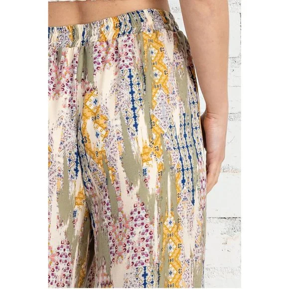 Palazzo Pants Patchwork Printed Front Tie Detail with Lining - Picture 6 of 8